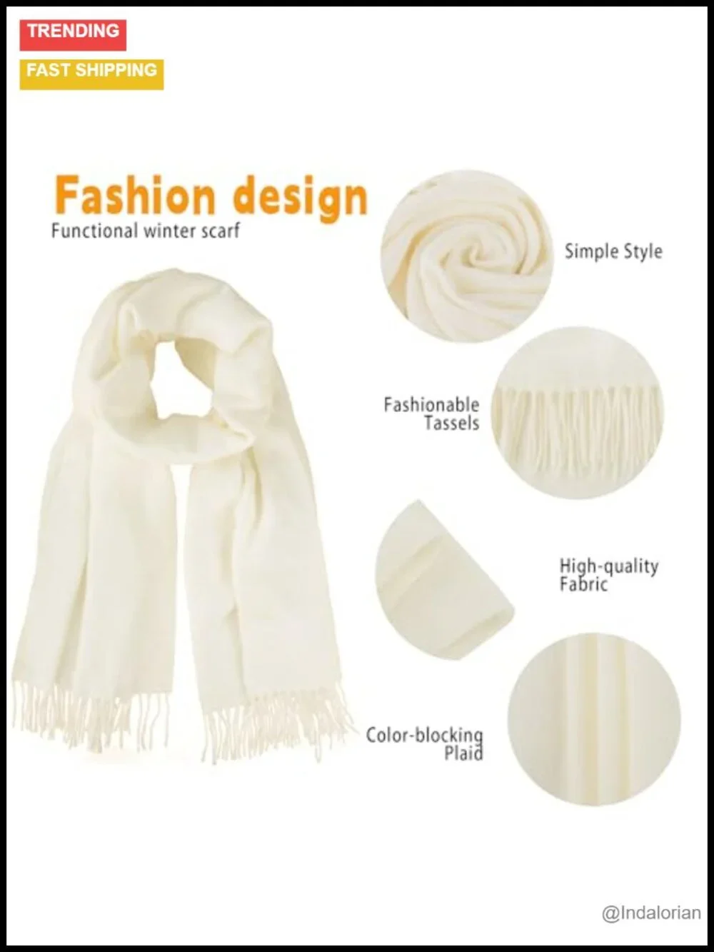 Ultra Soft Long Winter Scarf Shawl with Tassels – Polyester Warm Wrap for Cold